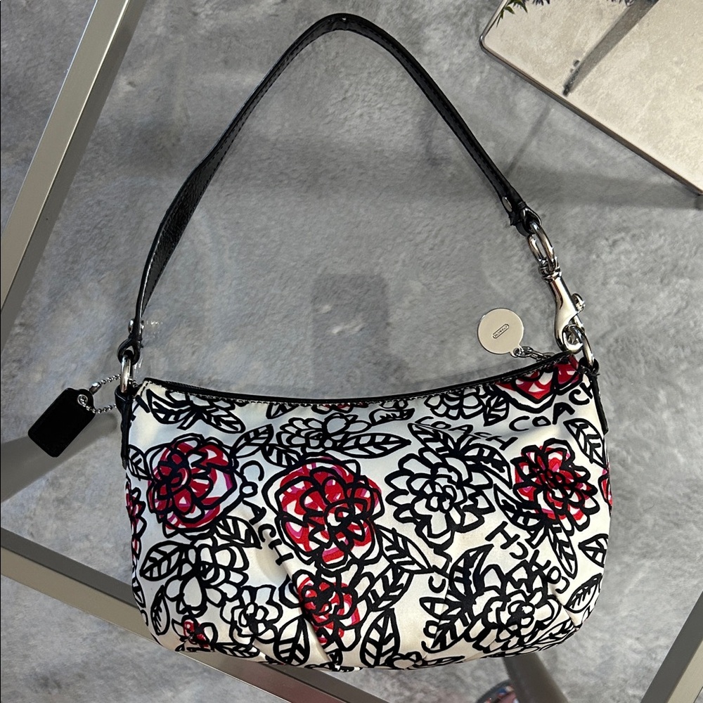 Coach Vintage Poppy Graffiti Black and Red Floral Shoulder Bag